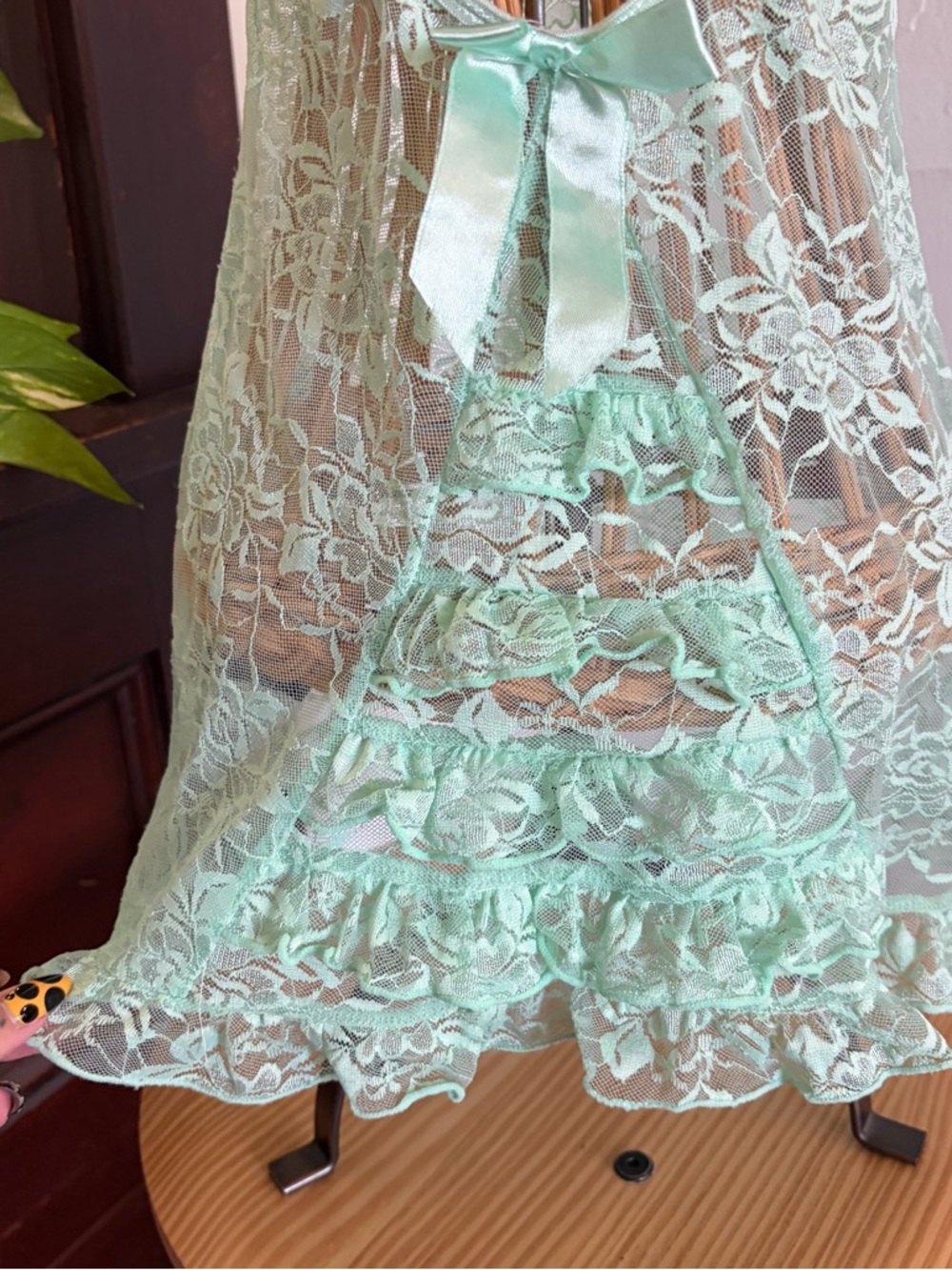 Vintage y2k Mint Green Lace Babydoll Slip Lingerie - Picture 5 of 7
